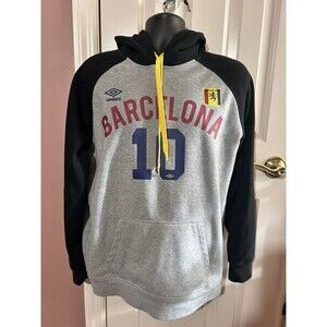 Umbro FC Barcelona Hoodie Mens Medium Lionel Messi #10 Futbol Soccer Team Gray